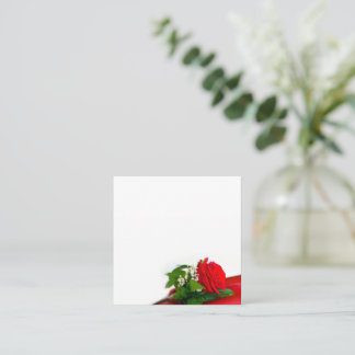 Carte De Visite Carré Rose Rouge Simple – Fond Blanc Floral