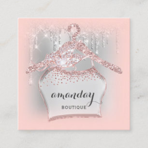 Carte De Visite Carré Rose Vêtements Hanger Robe Boutique Argent