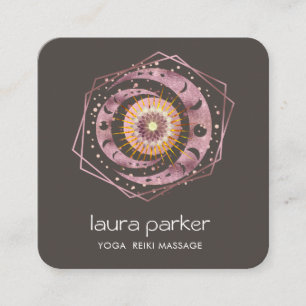 Carte De Visite Carré Rosegold croissant Lune Mystique Lotus Oeil Célest