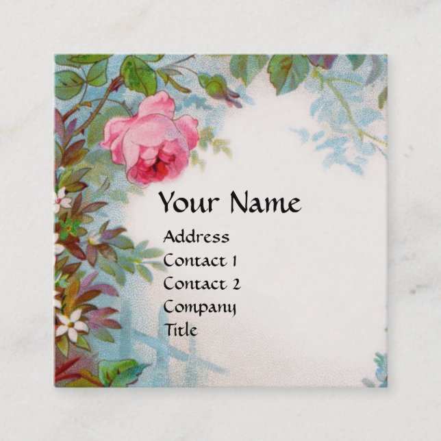 CARTE DE VISITE CARRÉ ROSES & JASMINES MONOGRAMME GEM JAUNE FLORALE (Devant)
