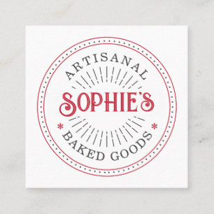 Carte De Visite Carré Rouge Blanc boulangerie Pâtisserie Typographie
