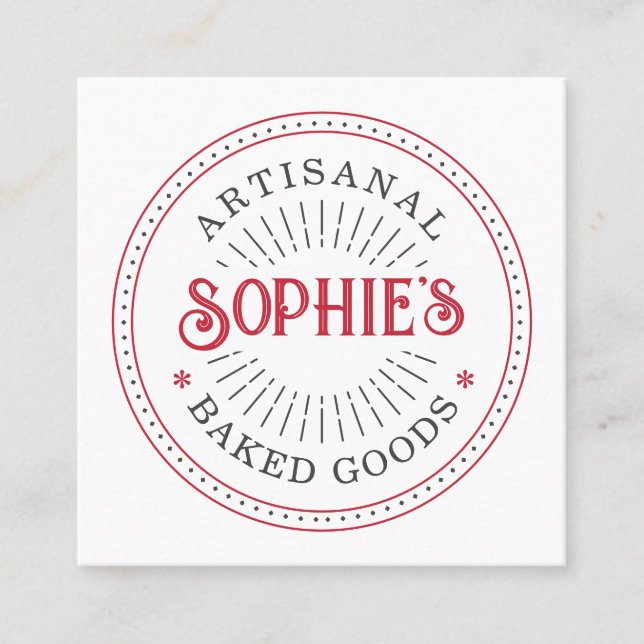 Carte De Visite Carré Rouge Blanc boulangerie Pâtisserie Typographie (Devant)