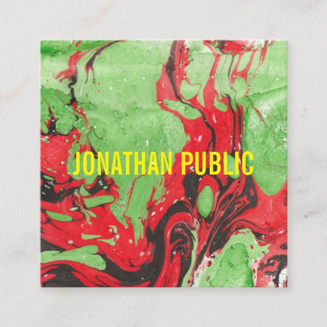 Carte De Visite Carré Rouge Et Vert Art Abstrait Moderne Élégant Modèle (Devant)