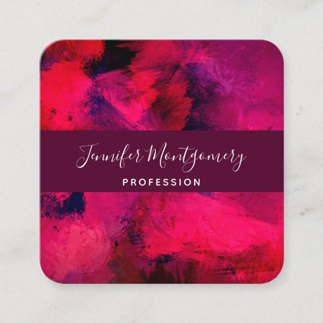 Carte De Visite Carré Rouge foncé et violet Gras & Abstrait moderne (Devant)