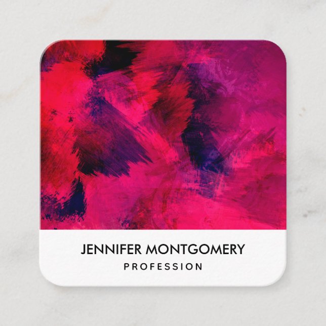 Carte De Visite Carré Rouge foncé et violet Gras & Abstrait moderne (Devant)