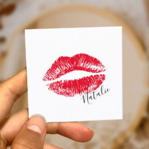 Carte De Visite Carré Rouge lèvres Kiss Signature Maquillage Artiste Pla