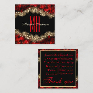CARTE DE VISITE CARRÉ ROUGE & OR NOËL SHIMMER MONOGRAMME PERSONNALISÉ