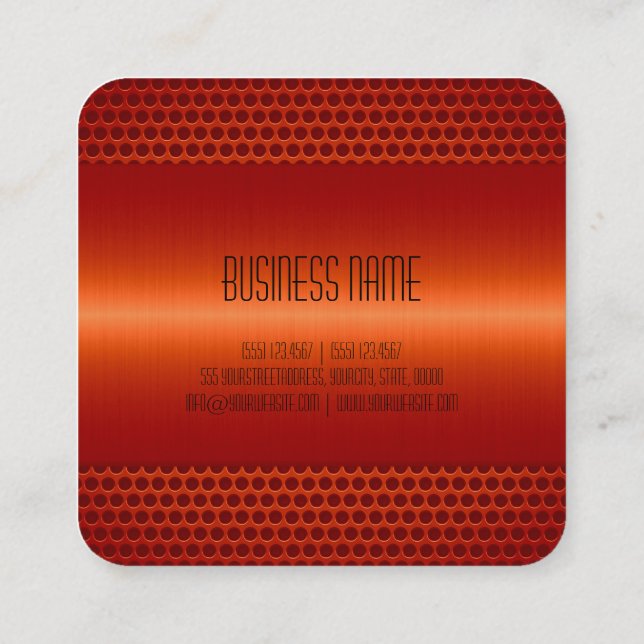 Carte De Visite Carré Rouge orange acier inoxydable look métallique (Dos)