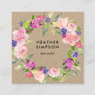 Carte De Visite Carré Rougissent les fleurs Papier d'emballage roses et