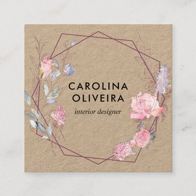 Carte De Visite Carré Rougissent les fleurs roses Papier d'emballage (Devant)
