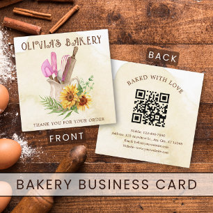 Carte De Visite Carré Russe Aquarelle Boulangerie Merci Ordre Qr Code