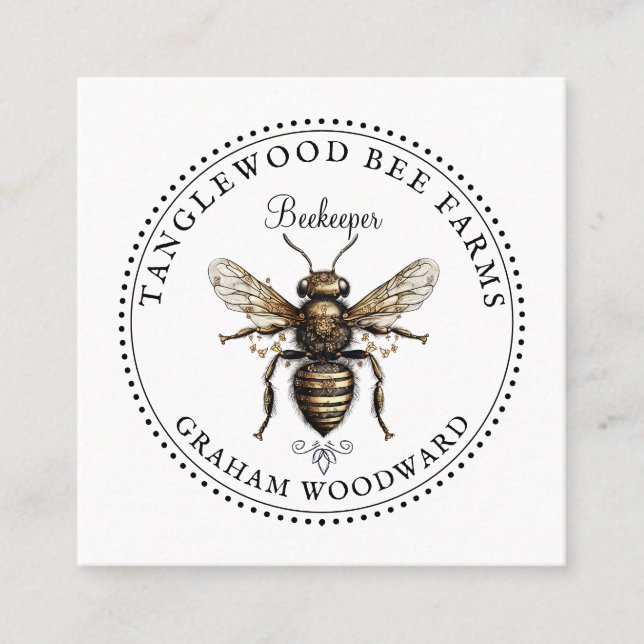 Carte De Visite Carré Rustic Honey Bee Apiary Beekeeper Honey Products  (Devant)