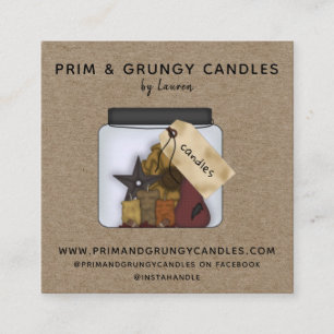 CARTE DE VISITE CARRÉ RUSTIQUE GRUBBY CANDLE DE PAYS PRIMITIF