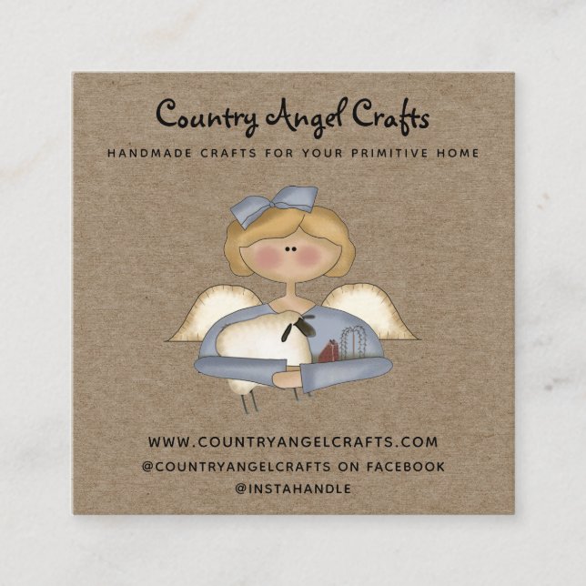 Carte De Visite Carré Rustique Pays Primitif Kraft Angel (Devant)