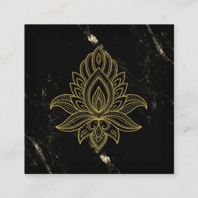 Carte De Visite Carré ~ Sacred Hamsa Gold Marbre Noir Abstrait (Devant)