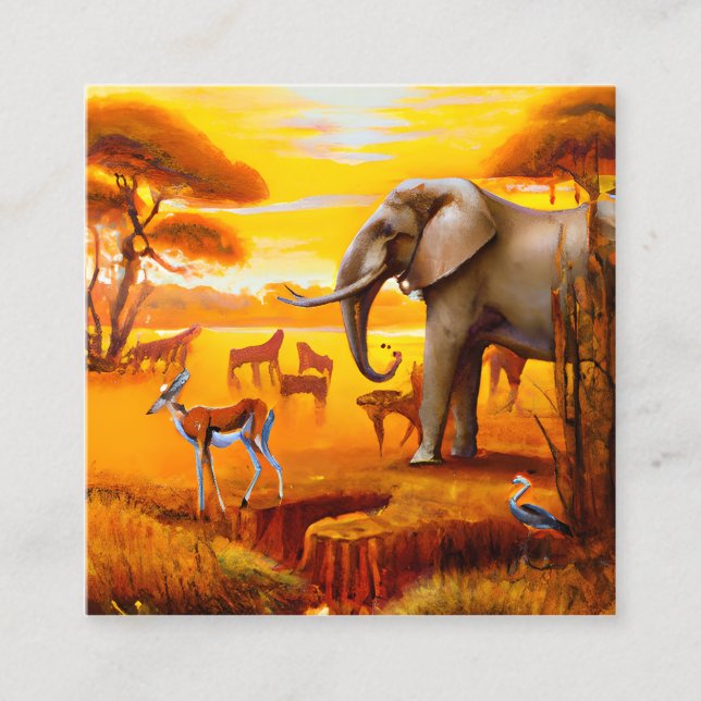 Carte De Visite Carré Safari, couchers de soleil africains et animaux sa (Devant)
