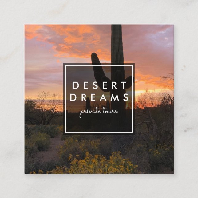 Carte De Visite Carré Saguaro Sunset Desert Garden Photo Tourisme (Devant)