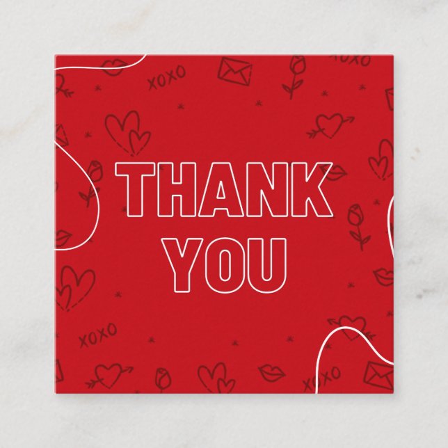 Carte De Visite Carré Saint Valentin Rouge Merci pour votre commande Rom (Devant)