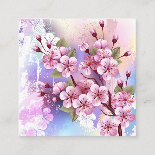 Carte De Visite Carré Sakura rose sur la peinture Arrière - plan (Devant)