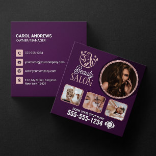 Carte De Visite Carré Salon de Beauté Chic Rose Gold Coiffure Ongles Maq