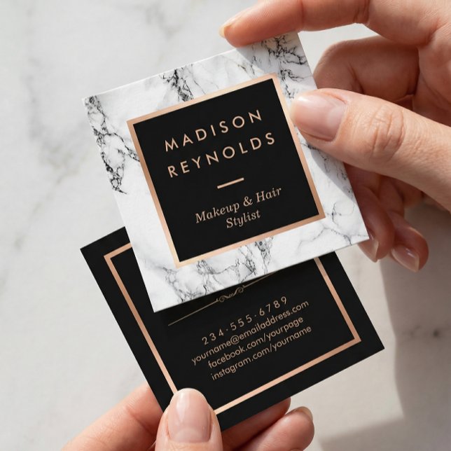 Carte De Visite Carré Salon de beauté moderne Marbre blanc (Créateur téléchargé)