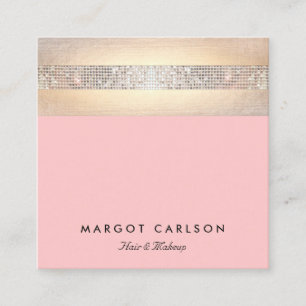 Carte De Visite Carré Salon de beauté Or Sequin en Argent Rose