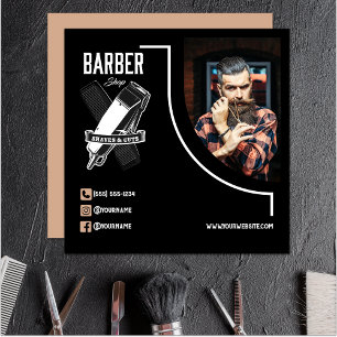 Carte De Visite Carré Salon de Logo Moderne Barbershop Professionnel
