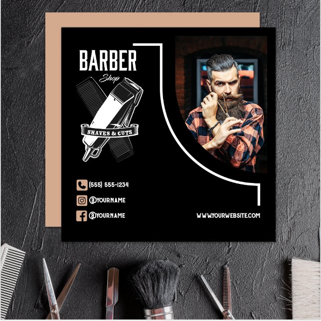 Carte De Visite Carré Salon de Logo Moderne Barbershop Professionnel (Créateur téléchargé)