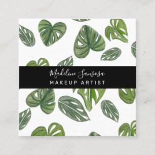 Carte De Visite Carré Salon de Maquillage Aquarelle Monstera Jungle Végé