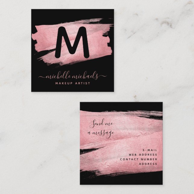 Carte De Visite Carré Salon de maquillage moderne Rose Gold Foil Peintur (Devant / Derrière)