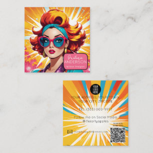 Carte De Visite Carré salon d'oeil Retro Pop Art Lady femme Wow