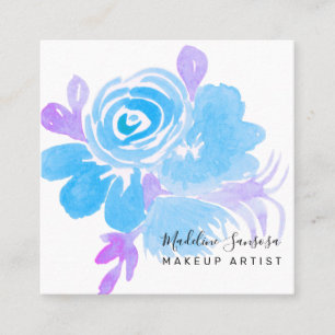 Carte De Visite Carré Salon floral botanique aquarelle bleu violet