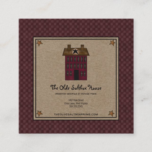 Carte De Visite Carré Saltbox House primitive Rusty Star Kraft (Devant)
