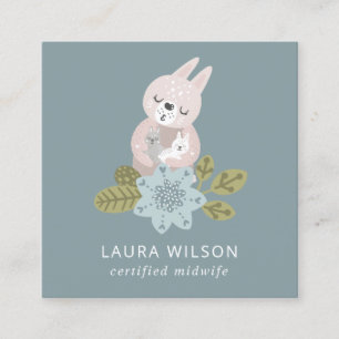 CARTE DE VISITE CARRÉ SCANDI BLEU BLEU GRAY BÉBÉ BÉBÉ FLORAL BÉBÉ MIDWIF