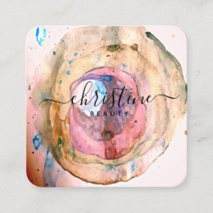 Carte De Visite Carré Script d'aquarelle rose vif