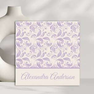 Carte De Visite Carré Script de Motif Feuille violet moderne minimal
