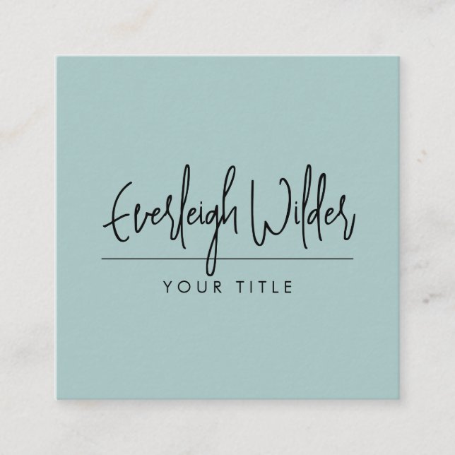 Carte De Visite Carré Script minimaliste écrit à la main Smoky Blue Gree (Devant)
