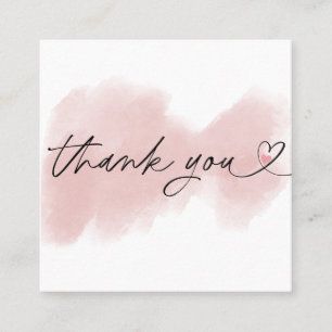 Carte De Visite Carré script moderne blush rose coeur merci pour l'ordre