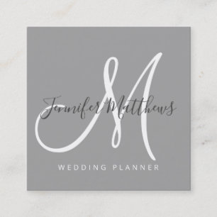 Carte De Visite Carré Script moderne Gris élégant Signature Monogramme L