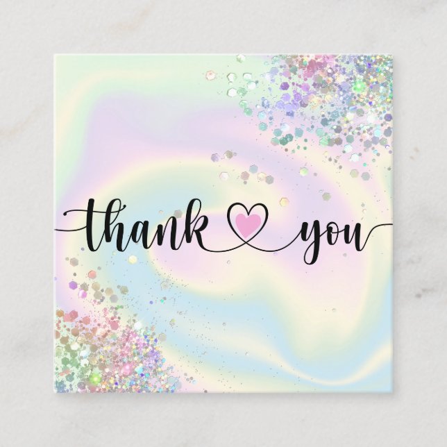 Carte De Visite Carré script moderne holographie merci pour votre comman (Devant)
