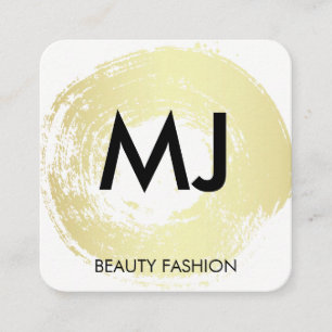 Carte De Visite Carré Script Monogramme Gold Circulaire Brossé