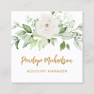 Carte De Visite Carré Script or floral et vert avec code QR blanc