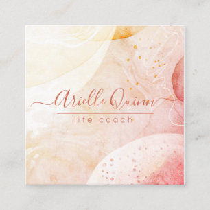 Carte De Visite Carré Script Rose de formes Abstraites d'aquarelle de l'