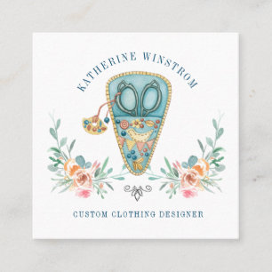 Carte De Visite Carré Seamstress Fashion Designer coudre bleu rose