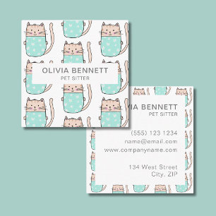 Carte De Visite Carré Service de gardiennage de chat mignon