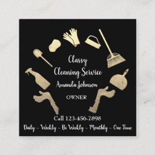 Carte De Visite Carré Service de nettoyage classique Logo Gold Maid Blac