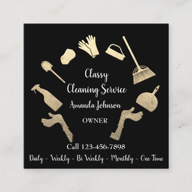 Carte De Visite Carré Service de nettoyage classique Logo Gold Maid Blac (Devant)