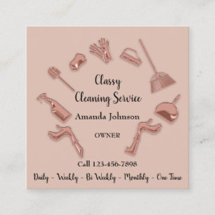Carte De Visite Carré Service de nettoyage classique Logo Gold Maid Hous
