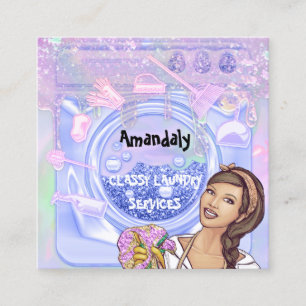 Carte De Visite Carré Service de nettoyage de lave-linge QR Code BluePin