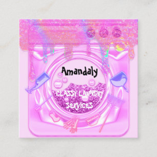 Carte De Visite Carré Service de nettoyage de lave-linge rose Code QR